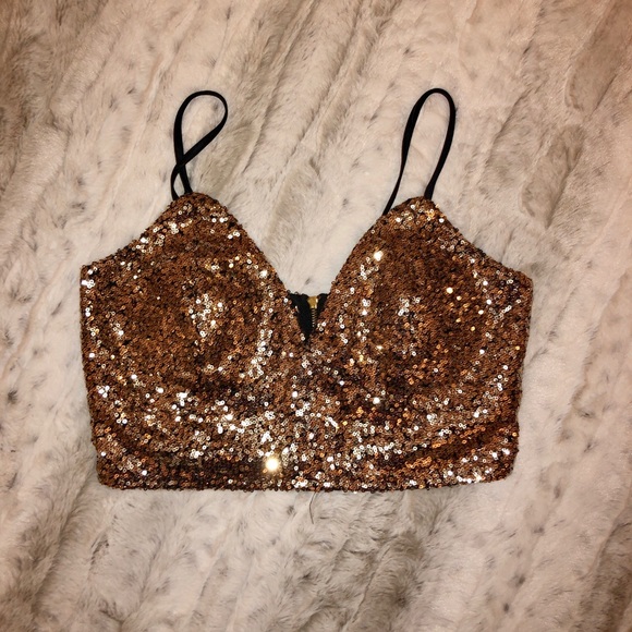 Charlotte Russe Tops - Sequin Gold Crop Top
